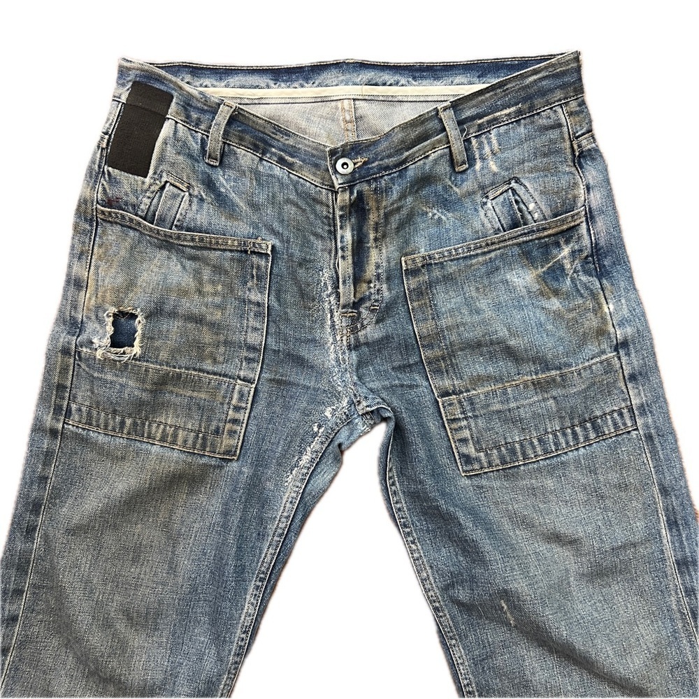 Waxed Oiled Rick Owens SLAB Denim Mud Distressed Washed Pocket Flare Cargo Jeans - Picture 3 of 16